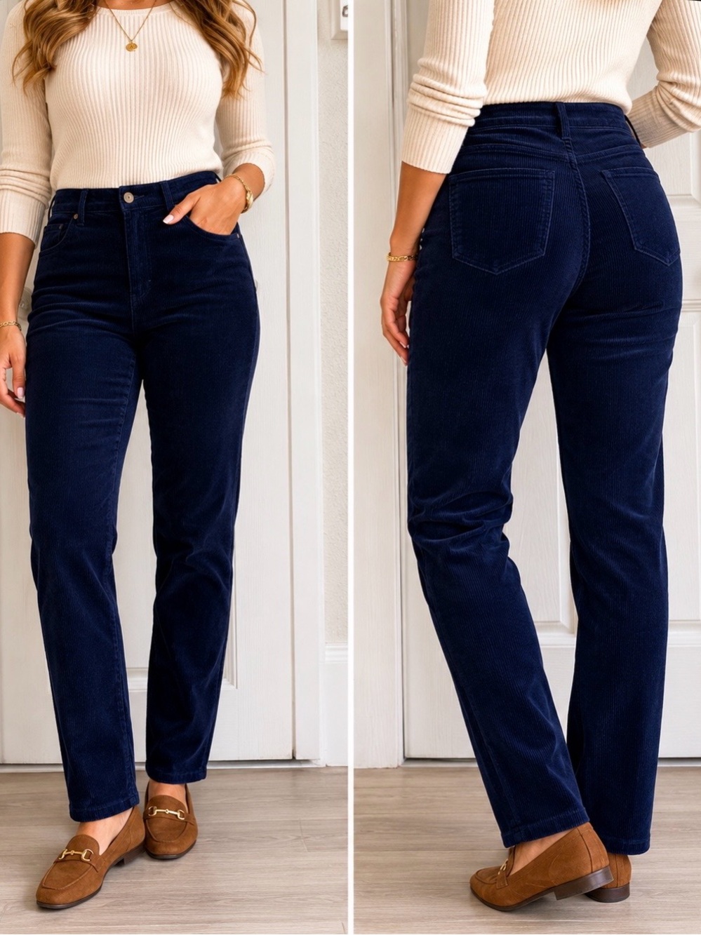 Dark Blue women corduroy Pants